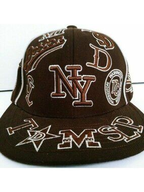 Vintage City Hunter Fitted Hat Size 7 Brown Y2K All Over City Logo NY Boston DC